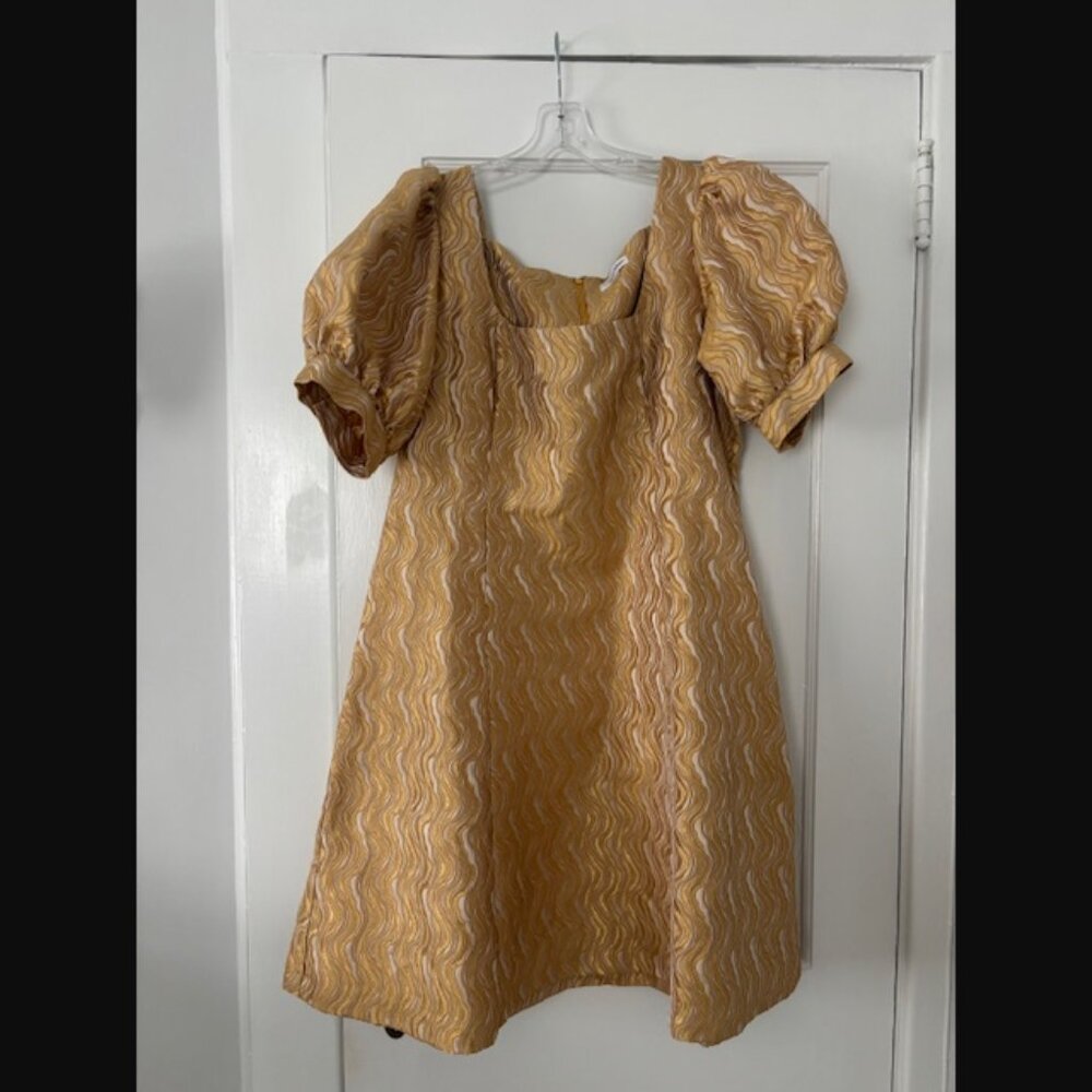 Calvin Klein Jacquard Squareneck Puff Slv Dress
